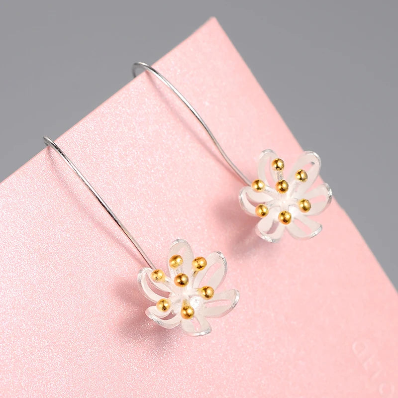 Elegant 925 sterling silver New Design Long Flower Earrings For Women