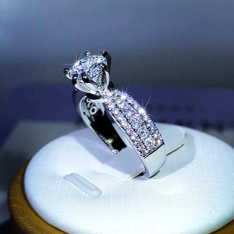 S925 Silver Luxury Sparkling Six-Claw White Zircon Ring
