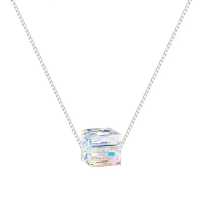 925 Sterling Silver Jewelry Light Candy Square Crystal Pendant Necklace For Women