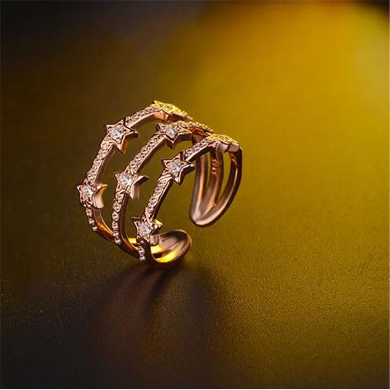 925 Sterling Silver Adjustable Multi-Layer CZ Star Ring