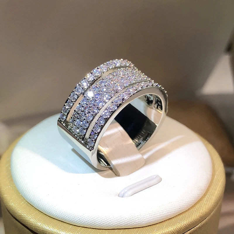 925 Sterling Silver Eternity Three Rows CZ Ring Diamond
