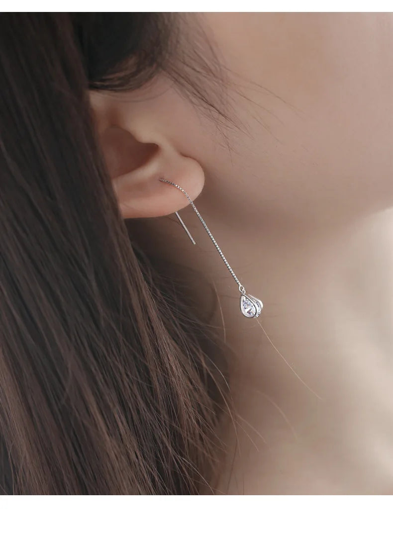 Hot Sale 925 Sterling Silver Long Water Drop Earrings for Women