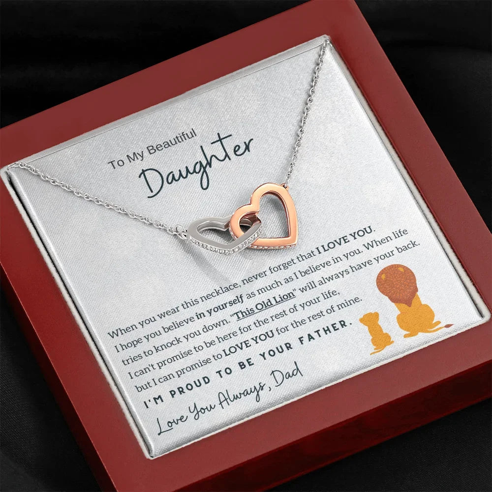 To My Daughter Gifts from Dad – Interlocking Two Heart Stainless Steel Necklace