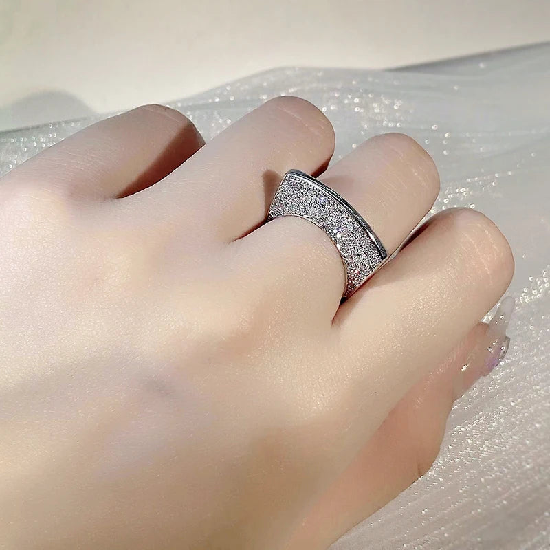 925 Sterling Silver Irregular Hollow Out Diamond Ring