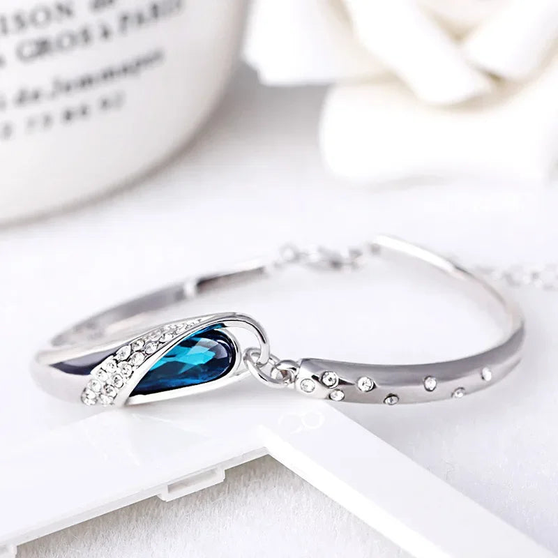 Elegant 925 Sterling Silver Blue Crystal Bracelet for Women – Perfect Jewelry Gift