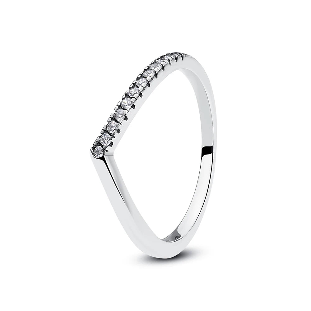 925 Sterling Silver Love Heart Crown Wishbone Zircon Ring