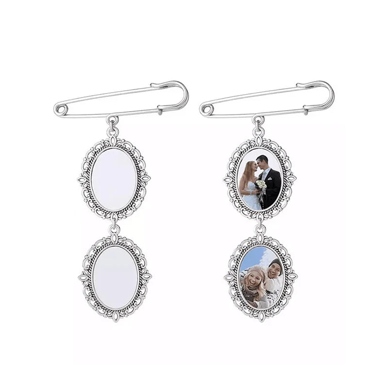 Wedding Bouquet Photo Brooches With Angel Wing Photo Frame Pendant for Bride Groom