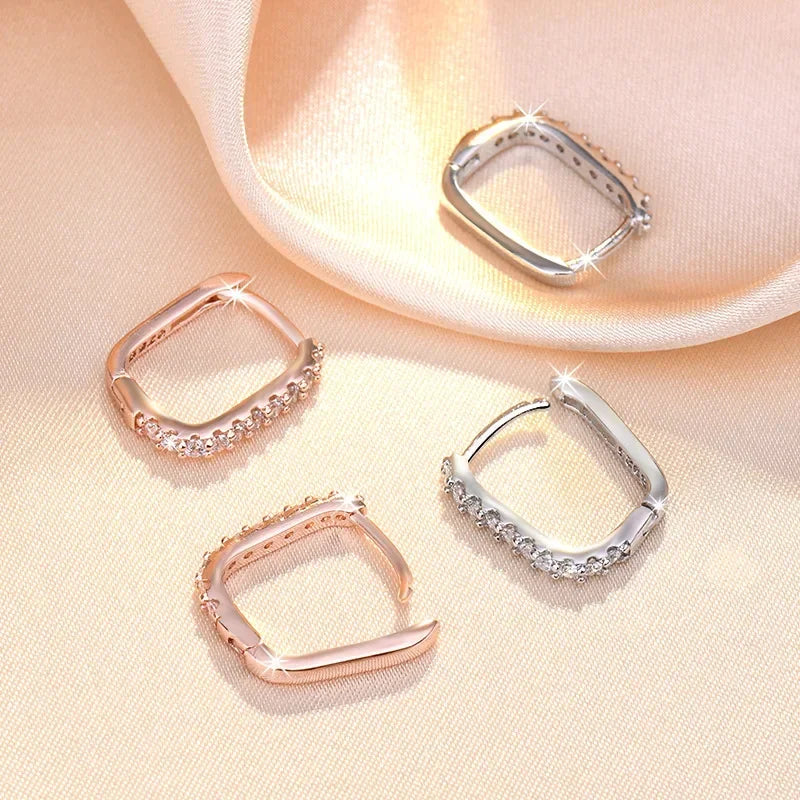 925 Sterling Silver charms Crystal Zircon Circle Hoop Earrings for Woman