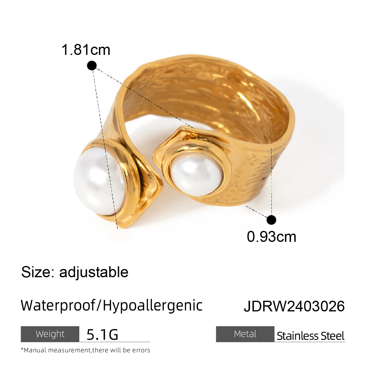18K Gold Plated Irregular Pearl Open Ring