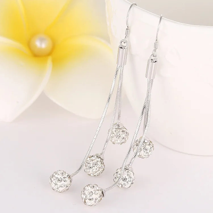 925 Sterling Silver Luxury Ball Tassel Earrings For Women