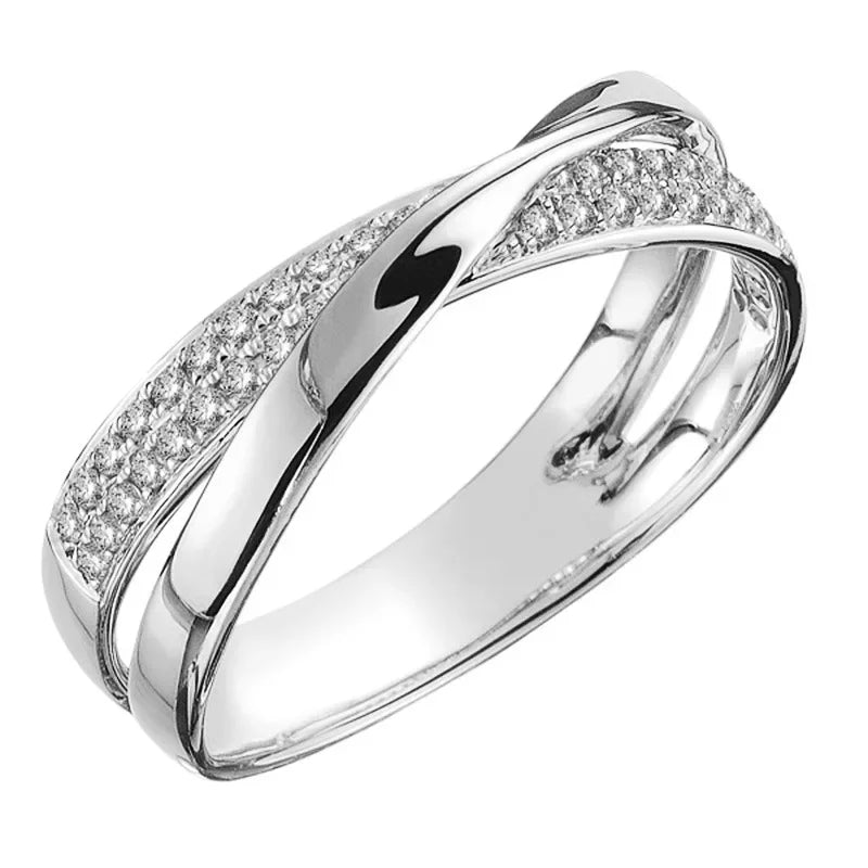 Classic 925 Sterling Silver Two Tone X Shape Cross Zircon Ring