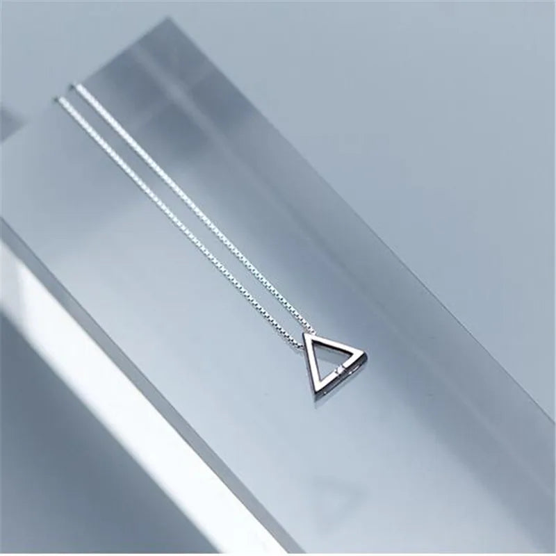 925 Sterling Silver Triangle Jewelry Geometric Single Crystal Clavicle Chain Necklaces