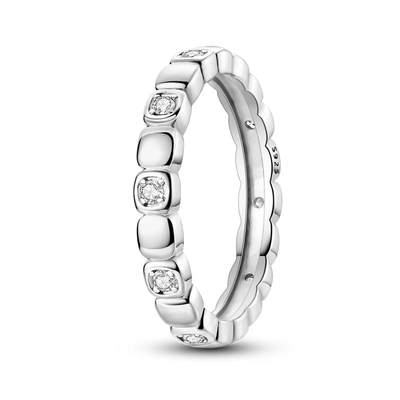 925 Sterling Silver Geometric Overlapping Zircon Rings