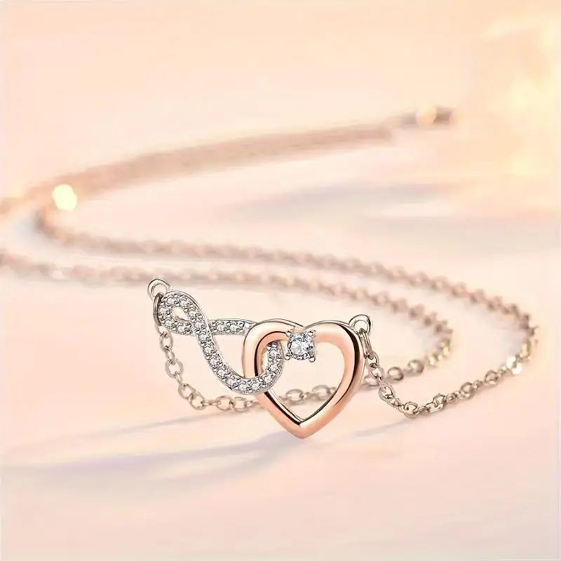 Elegant CZ Heart Infinity Symbol Pendant Necklace