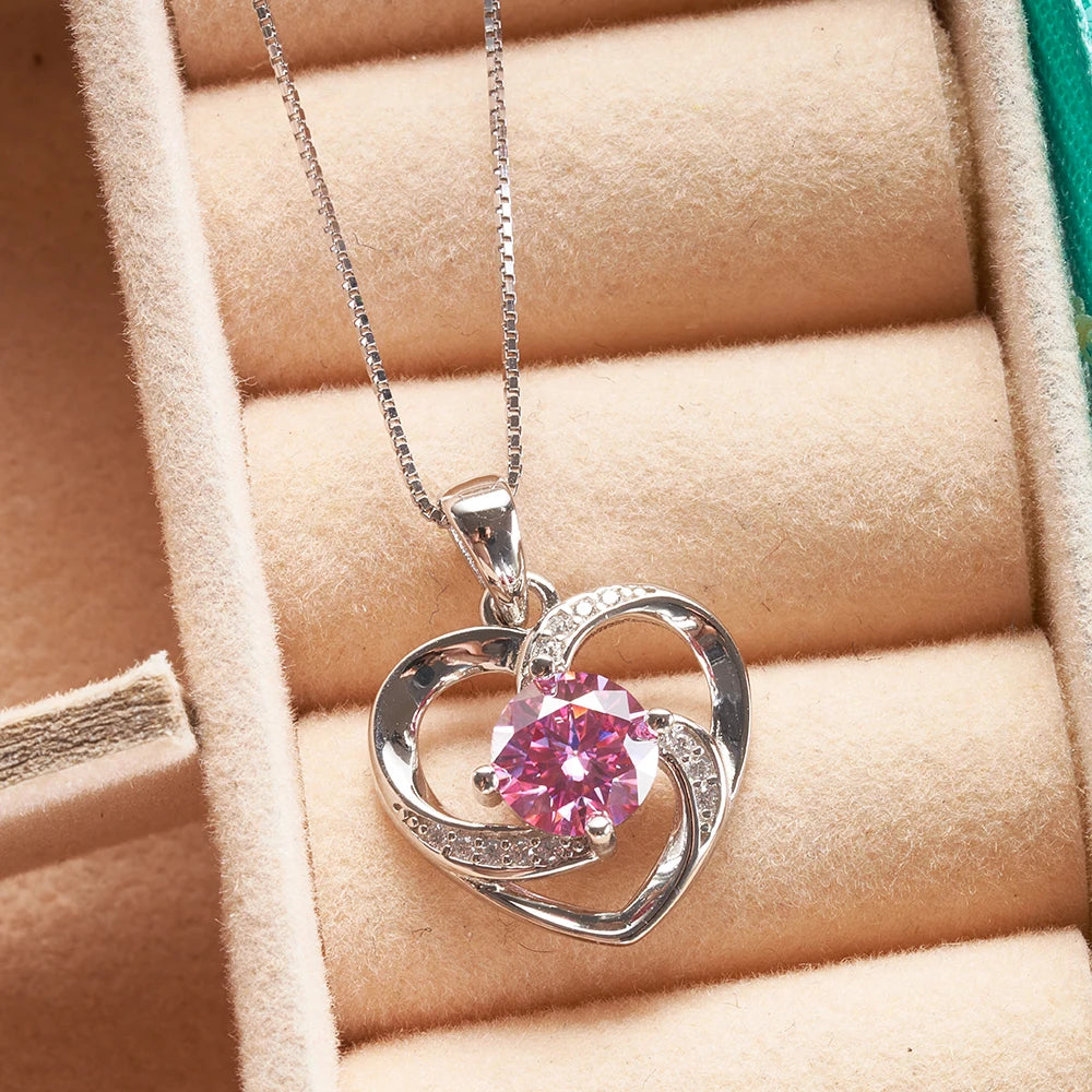 1 Carat Moissanite Pendant Necklace Silver Gold Color S925 Silver Jewelry