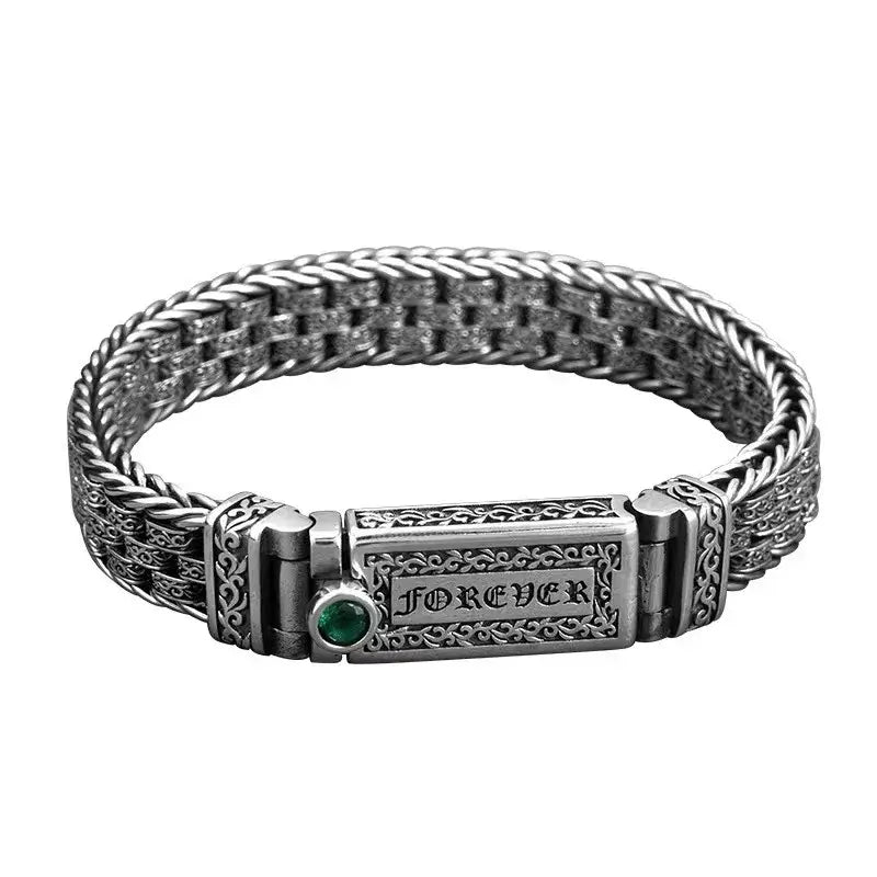 Solid S925 Sterling Silver Punk Retro Men’s Lucky Bracelet | Creative Handmade Silver Chain, Unique Personality Jewelry, Birthday Gift for Him