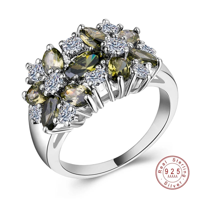 925 Sterling Silver Cubic Zirconia Crystal Ring for Women Jewelry Gifts