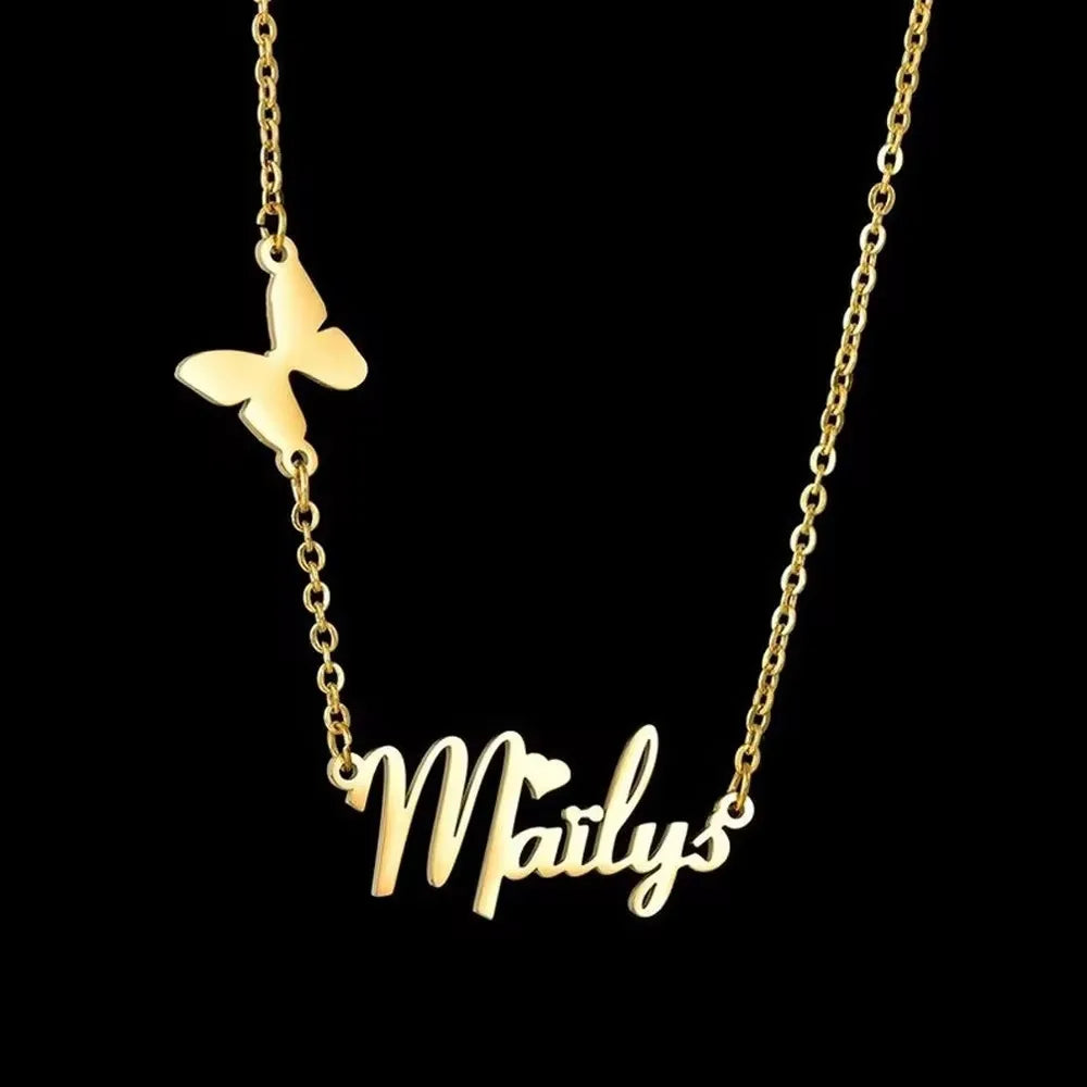 Personalized Custom Name Butterfly Pendant Stainless Steel Necklace for Woman
