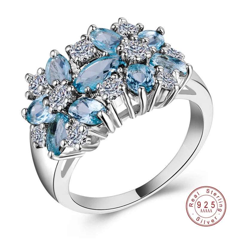 925 Sterling Silver Cubic Zirconia Crystal Ring for Women Jewelry Gifts