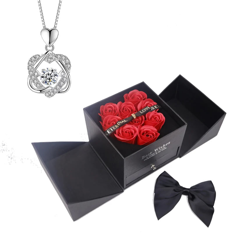 Heart Red Zircon Necklace with Luxury Love Rose Bow Gift Box