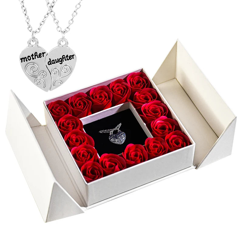 Elegant Pendant Necklace with Eternal Soap Rose Gift Box