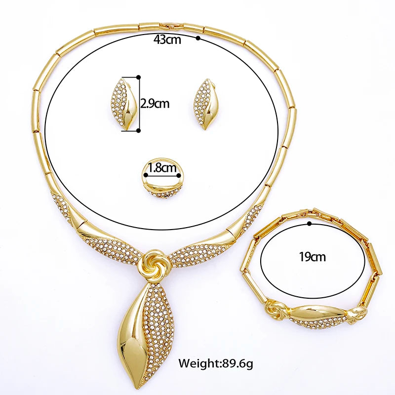 Gold-Tone Jewelry Set for Women – Luxury Dubai/Nigeria-Inspired Drop Pendant Necklace