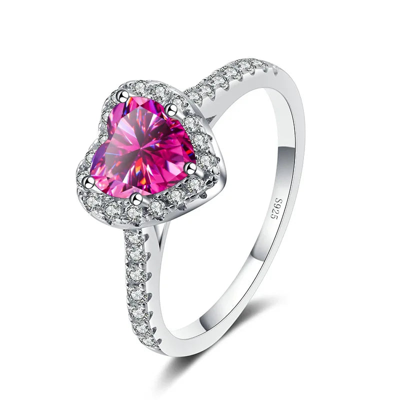 1.0Ct 6.5mm Heart Shape Moissanite Solitaire 925 Sterling Silver Diamond Rings