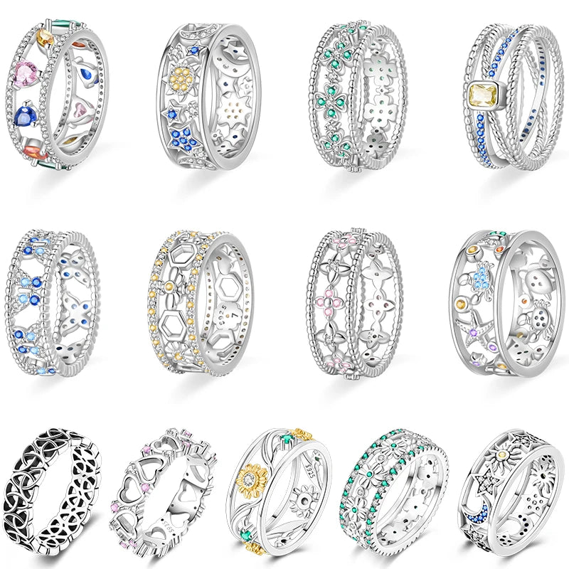 925 Silver Hollow Ring Size 6-9 Flower Sun Design