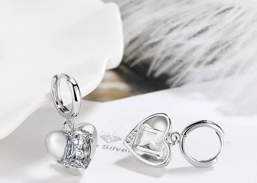 S925 Sterling Silver Love Earrings Elegant Sparkle for Girls