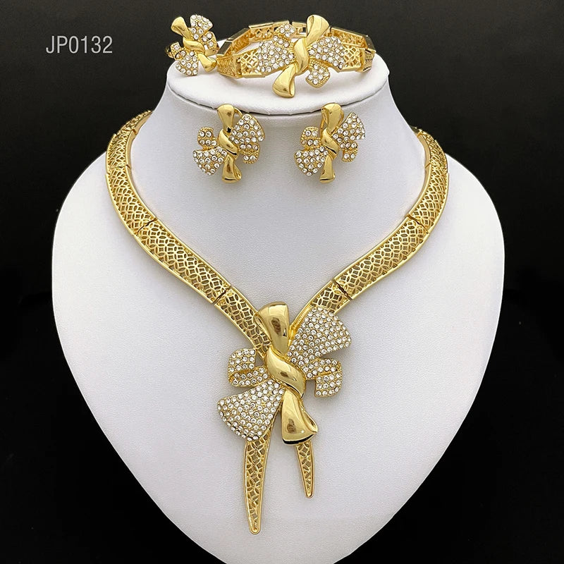 Italy 18K Gold Plated Women’s 4pcs Bowknot Jewelry Classic Set