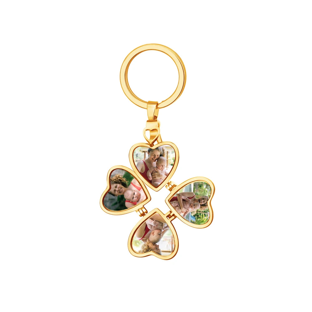 Personalized photo Heart Stainless Steel Keyring and Brass Pendant