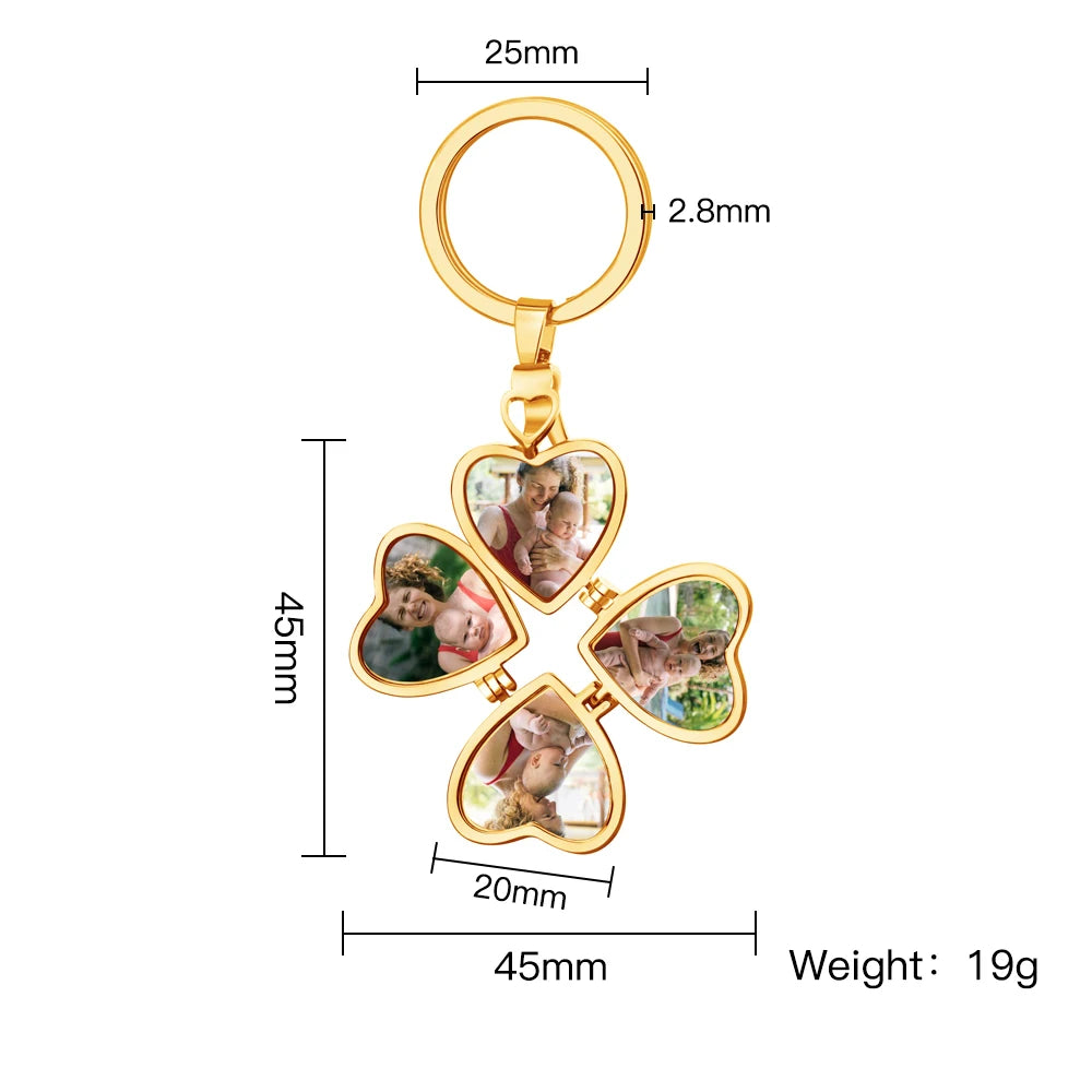 Personalized photo Heart Stainless Steel Keyring and Brass Pendant