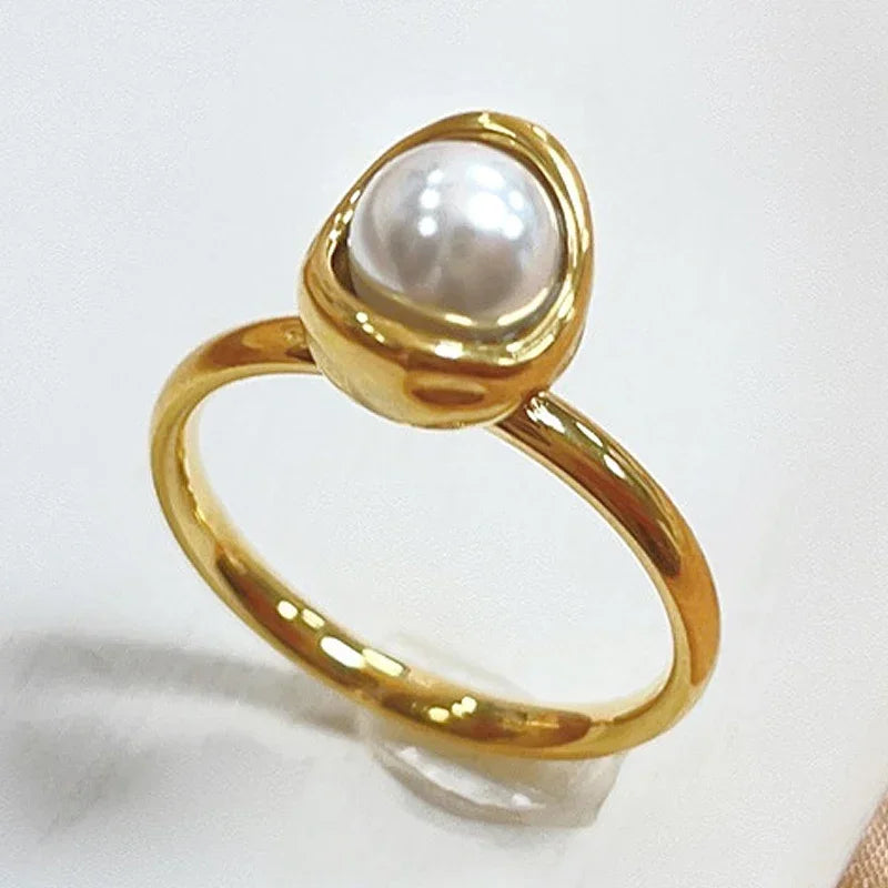 Natural Baroque Freshwater Pearl Ring – Tarnish-Free Gold Stainless Steel Jewelry