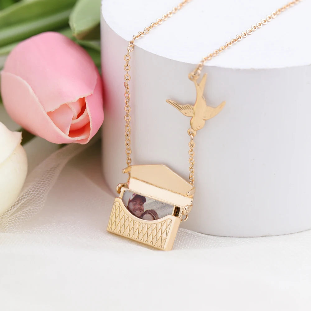 Envelope Pendant Necklace Custom your message or Photo Mail Pendant