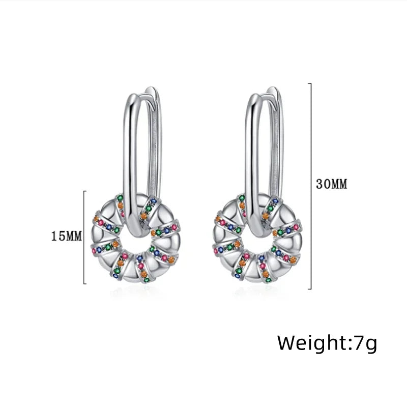 Fashionable 925 Sterling Silver Colorful Zirconia Wheel Earrings