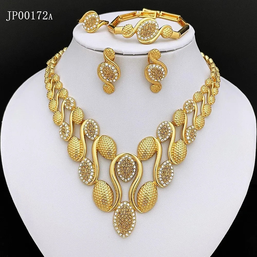 Dubai Gold Jewelry Set – 4pcs Necklace, Earrings, Bracelet, Ring
