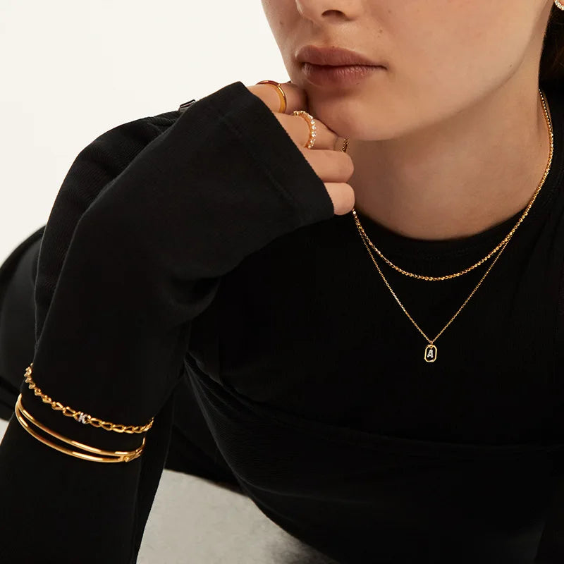 New 925 Sterling Silver Alphabet Necklace Initial Zircon Choker A-Z Letters Chain