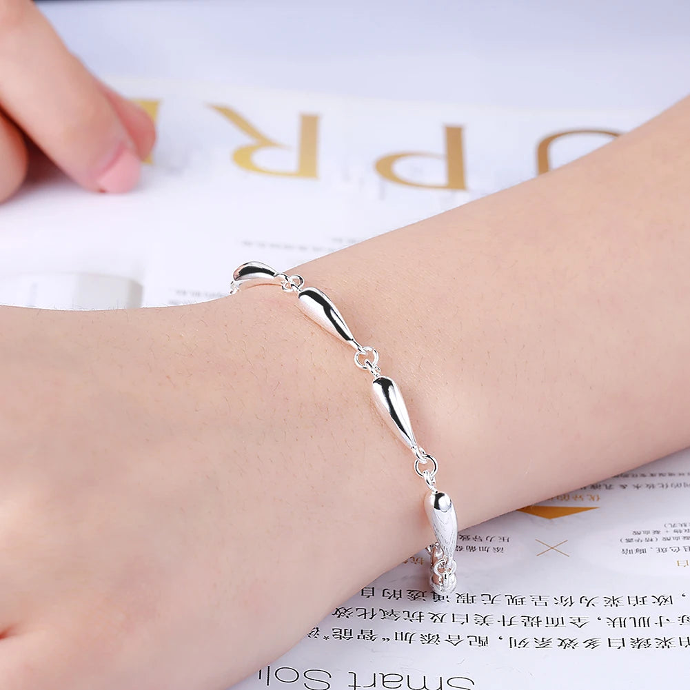 S925 Silver Water Drop Necklace Earrings Bracelet Jewelry Sets