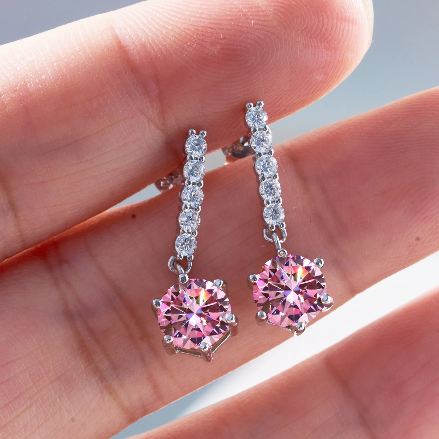 925 Sterling Silver 1 Carat Blue Color Moissanite Women Drop Earrings