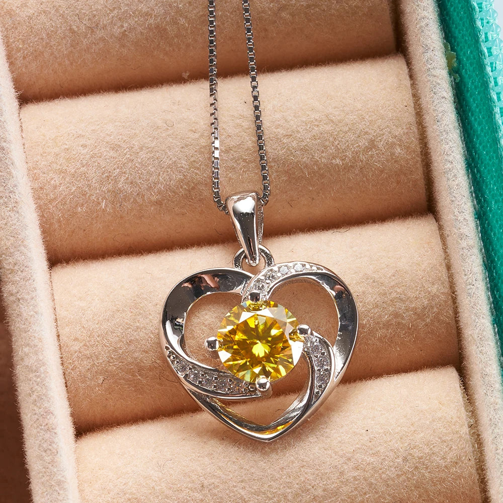 1 Carat Moissanite Pendant Necklace Silver Gold Color S925 Silver Jewelry