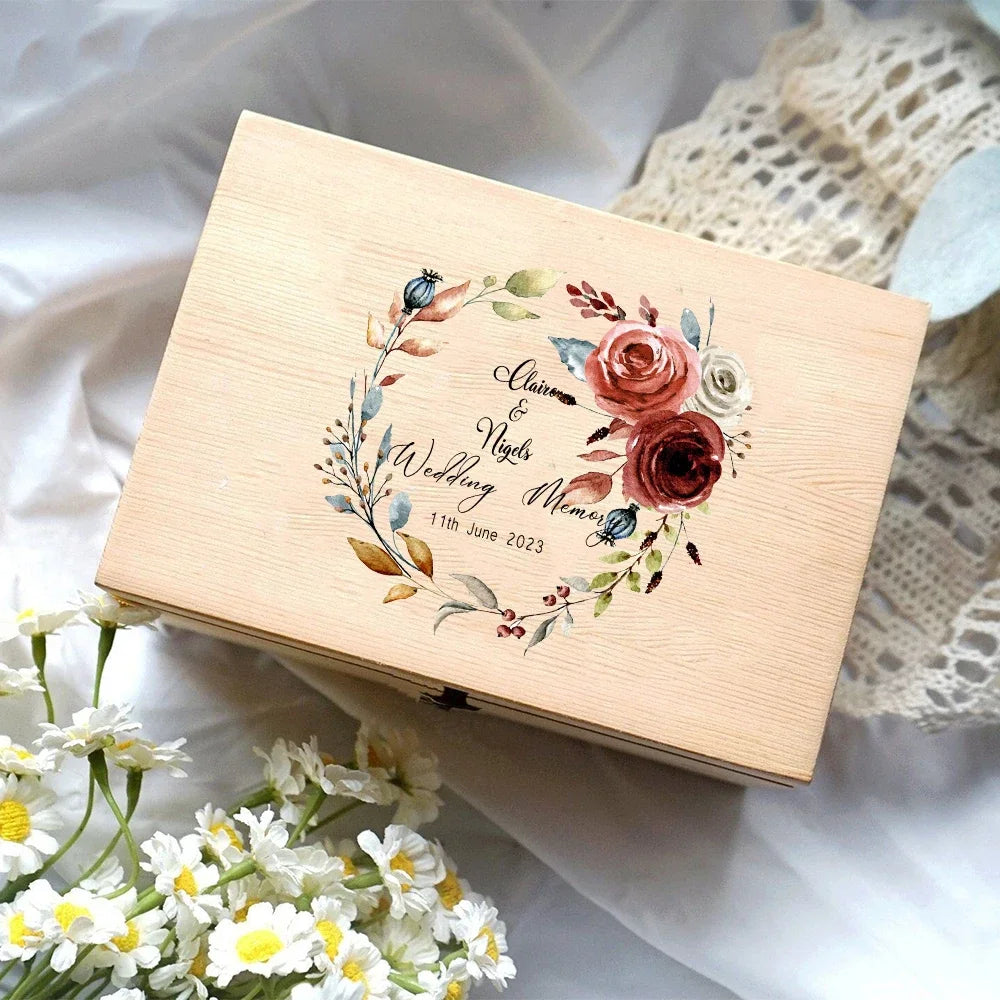 Wooden Personalized Floral Wedding Memory Box