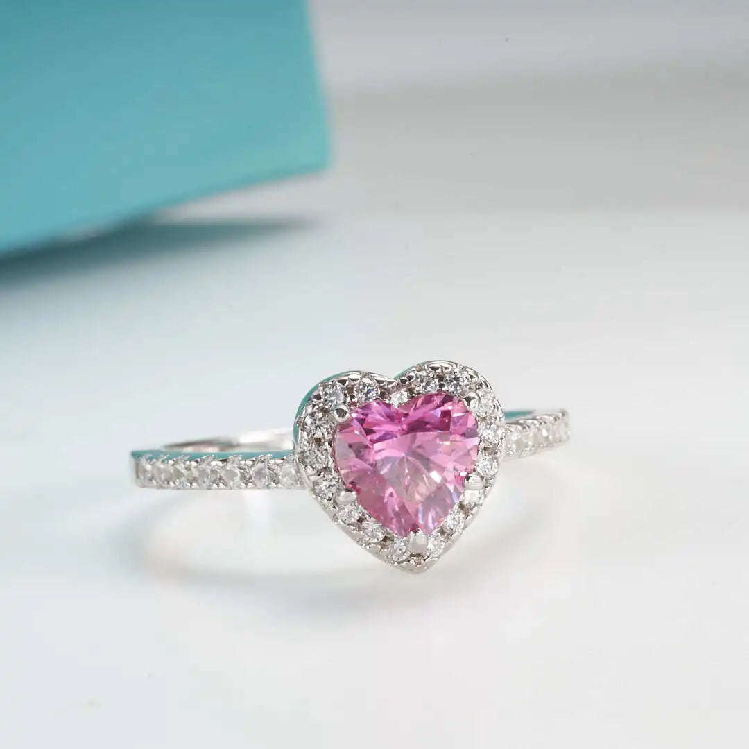 1.0Ct 6.5mm Heart Shape Moissanite Solitaire 925 Sterling Silver Diamond Rings