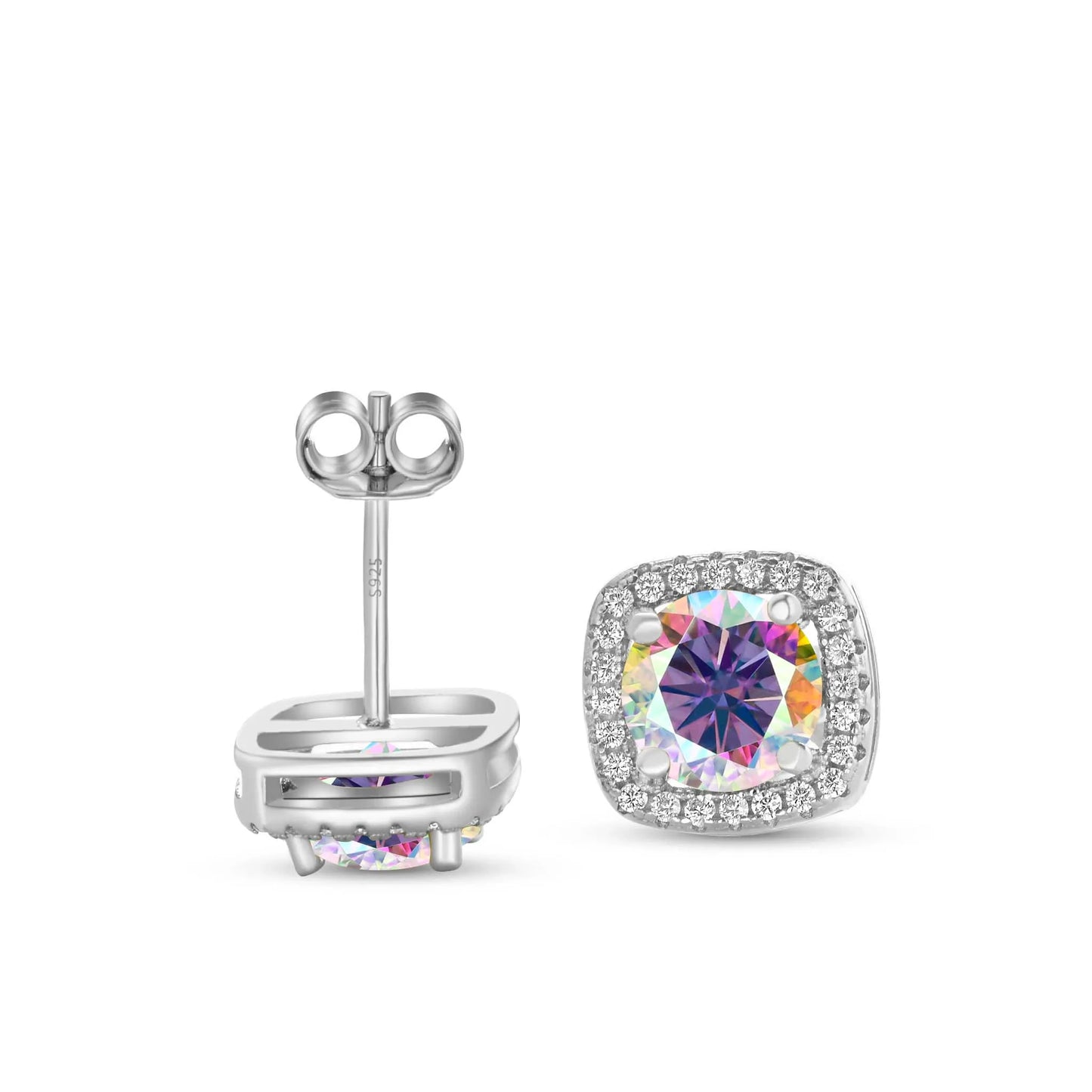 2 carat D Color 6.5mm Moissanite Stub Earrings S925 Sterling Silver Plate PT950