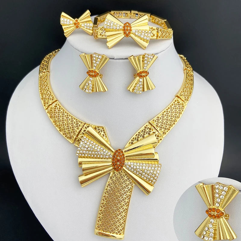 Italy 18K Gold Plated Women’s 4pcs Bowknot Jewelry Classic Set