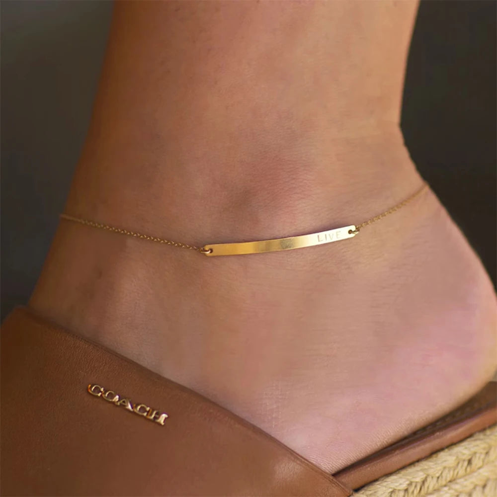 Personalized Engraved Name Anklet Custom Text Stainless