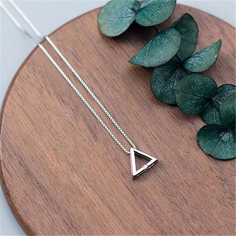 925 Sterling Silver Triangle Jewelry Geometric Single Crystal Clavicle Chain Necklaces