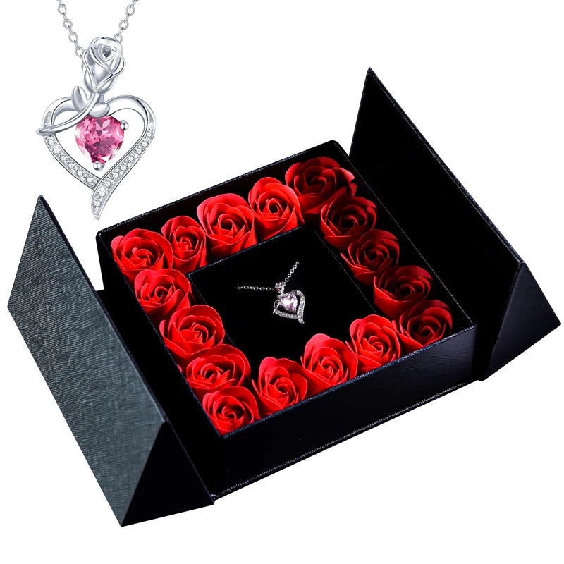 Elegant Pendant Necklace with Eternal Soap Rose Gift Box