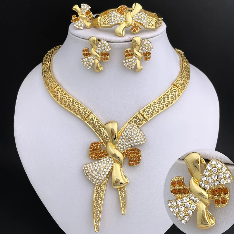 Italy 18K Gold Plated Women’s 4pcs Bowknot Jewelry Classic Set