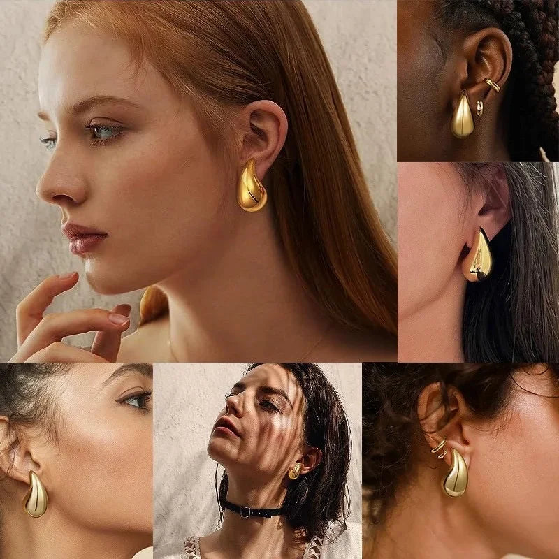 925 Sterling Silver 18K Gold Plated Chunky Teardrop Earrings