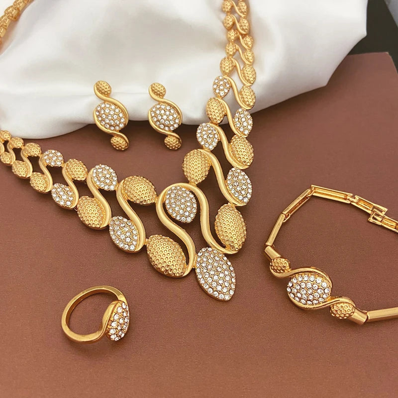 Dubai Gold Jewelry Set – 4pcs Necklace, Earrings, Bracelet, Ring